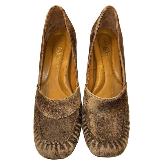 Born Crown Women’s Heels Size 8 Leather Pumps Brown Distressed Cushioned UNIQUE! - Picture 1 of 15